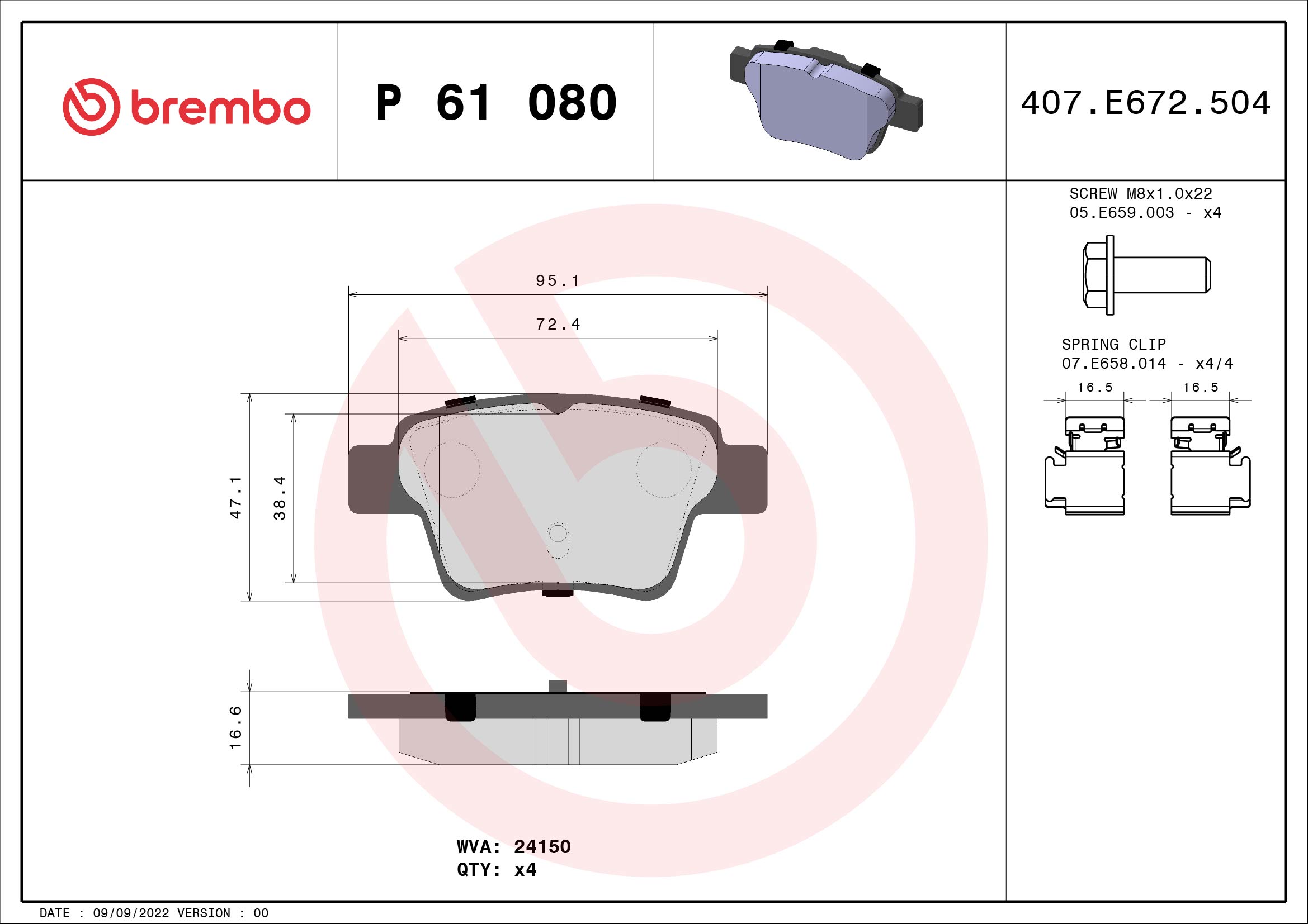 A.B.S. P 61 080 BREMBO Bremsbelagsatz, Scheibenbremse